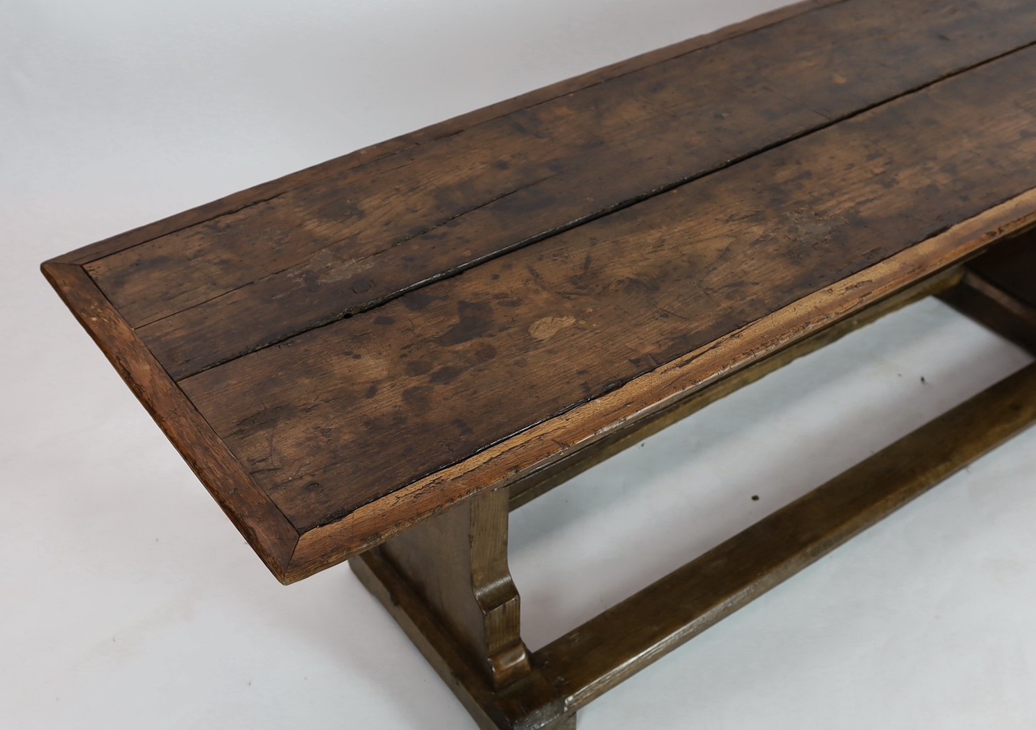 SOLD A narrow oak refectory table, part 17th century, 232 x 67cm, height 74cm